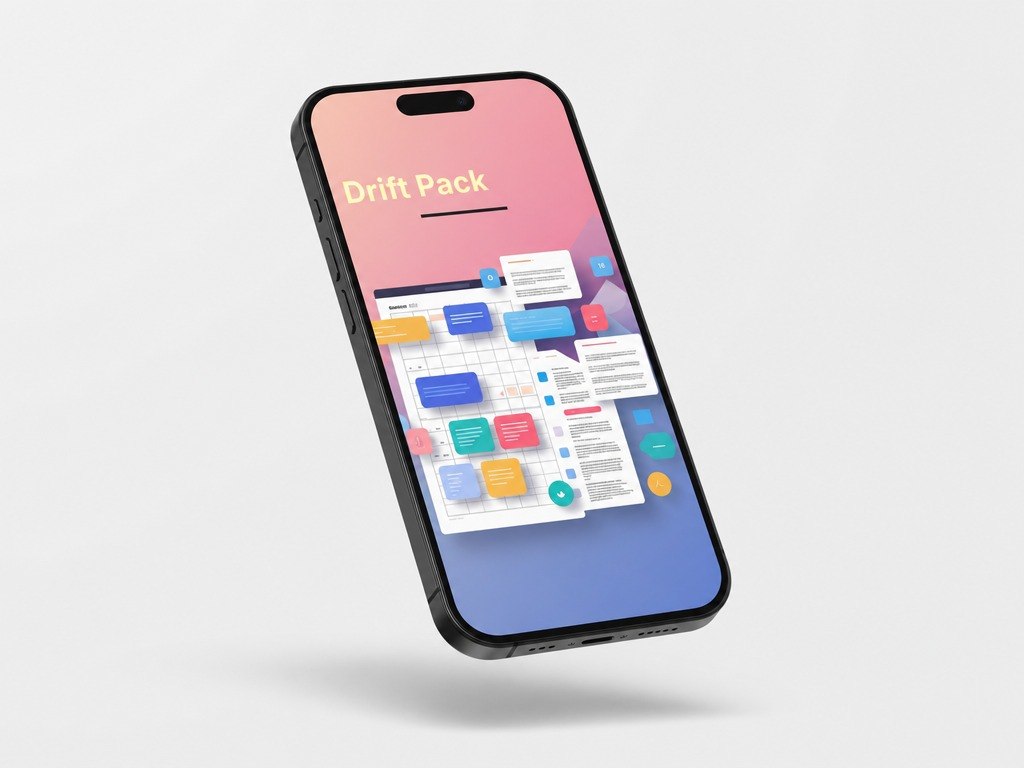 Phone with app interface on a light gray background