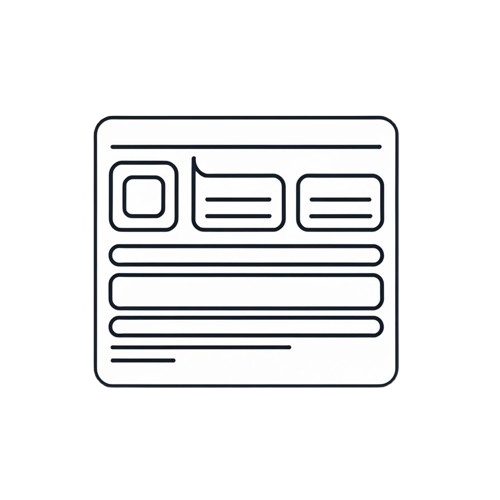 Outline of a web page layout with multiple elements on a white background