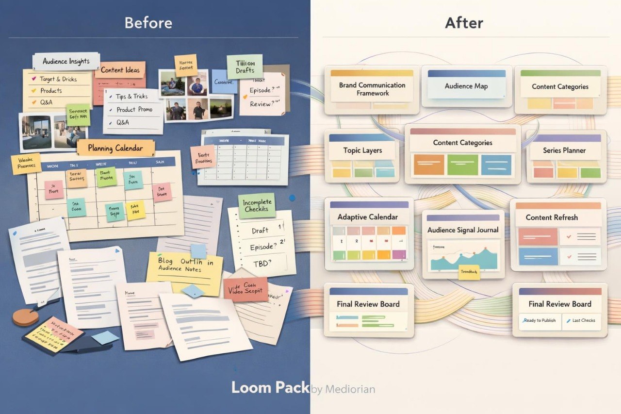 Comparison of a planning calendar before and after using Loom Packway Medianian software.